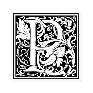 Carimbo Auto Entintado Selo Floral Vitoriano Letra P de William Morris