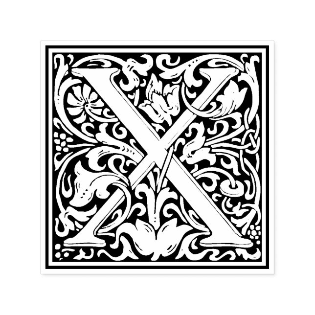 Carimbo Auto Entintado Selo Floral Vitoriano Letra X de William Morris (Design)