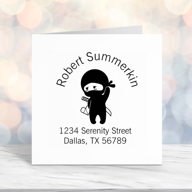 Carimbo Auto Entintado Shy Blushing Ninja segurando Origami Endereço card (Criador carregado)