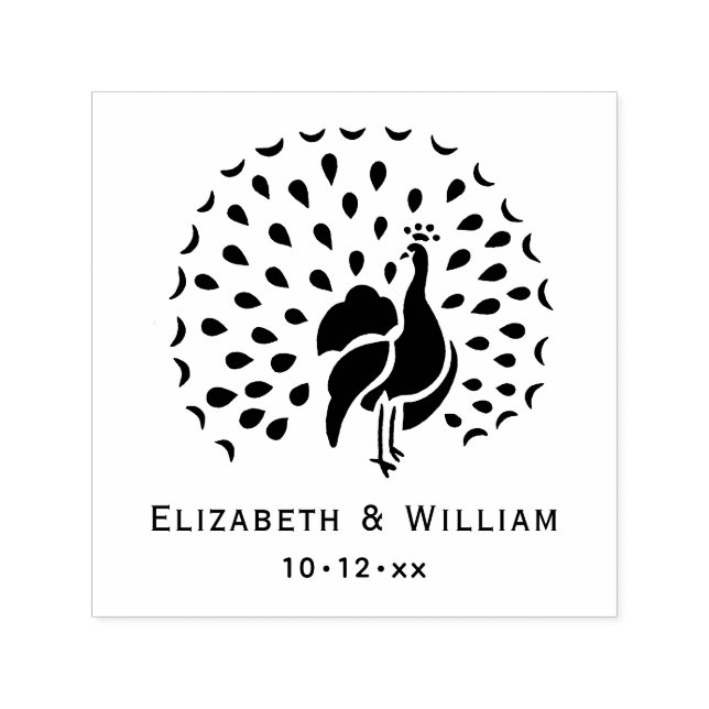 Carimbo Auto Entintado Silhueta de Pavão #1 Casal Noivo e Noiva (Design)