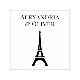 Carimbo Auto Entintado Silhueta de torre Eiffel Primeiro Sobrenome ou Cas