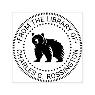Carimbo Auto Entintado Silhueta de Urso #3 Nome do Livro da Biblioteca