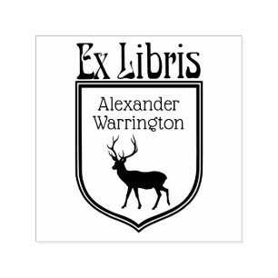 Carimbo Auto Entintado Silhueta de Veado Brasão Ex Libris Nome do Livro
