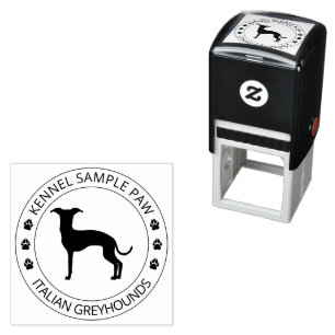 Carimbo Auto Entintado Silhueta do Galgo Italiano com Patas e Texto