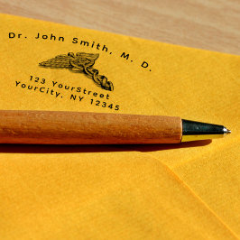 Carimbo Auto Entintado Símbolo de Cadubo Médico Profissional Texto Curvo