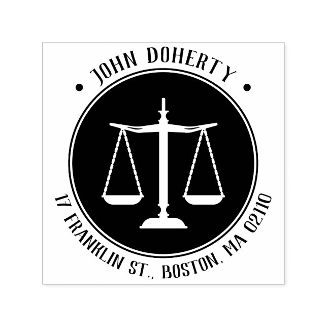 Carimbo Auto Entintado Símbolo de Escalas de Justiça | Endereço redondo (Design)