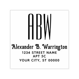 Carimbo Auto Entintado Simples Elegante 3 Inicial Monograma Nome Endereço