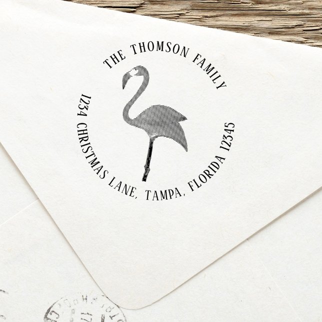 Carimbo Auto Entintado Simples Endereço de Retorno Rosa Flamingo Tropical (Cute simple pink flamingo tropical bird self inking stamp. )