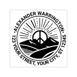 Carimbo Auto Entintado Sinal de Paz Montanhas Sunrise Nome Endereço