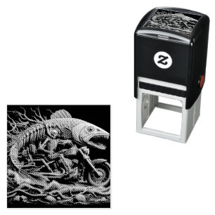 Carimbo Auto Entintado skeleton cavalgou sua bicicleta de helicóptero par