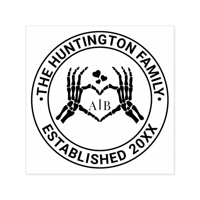 Carimbo Auto Entintado Skeleton Mãos Cardíaco Sinal #1R Nome da Família D (Design)