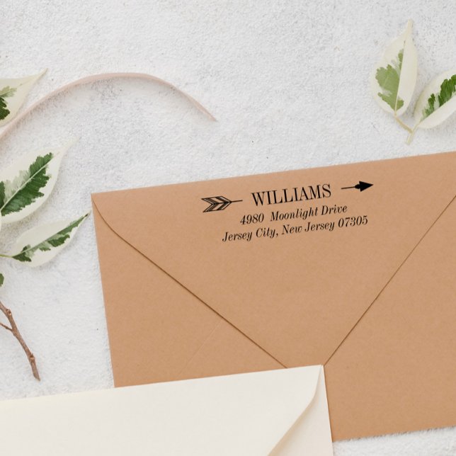 Carimbo Auto Entintado Sobrenome de Seta Elegante e Endereço (Criador carregado)