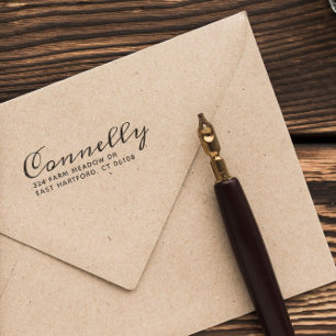 Carimbo Auto Entintado Sobrenome no script e endereço