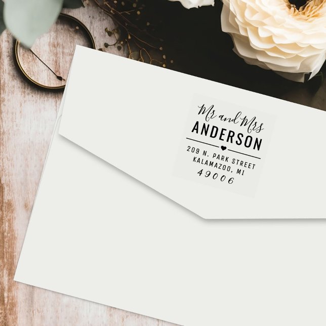 Carimbo Auto Entintado Sr. e Sra. Modern Script Wedding Endereço de Regre (Criador carregado)