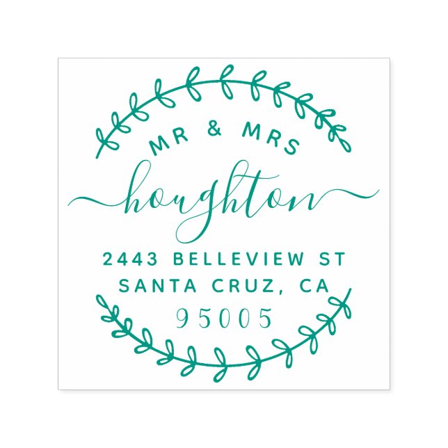 Carimbo Auto Entintado Sr. & Sra. Rustic Wreath & Script Endereço de Devo (Design)