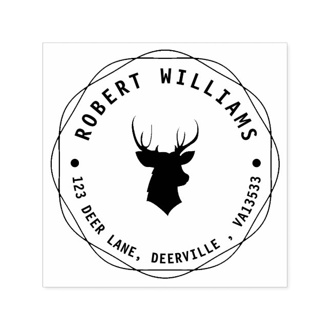 Carimbo Auto Entintado Stag Rustic Deer Head com Nome e Endereço de Retor (Design)