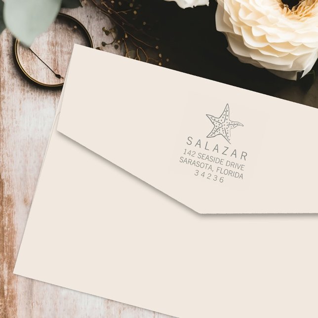 Carimbo Auto Entintado Starfish Style Beach House Endereço de devolução (Criador carregado)