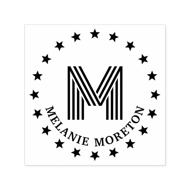 Carimbo Auto Entintado Stars Frame e Stripes Nome inicial Monograma (Design)