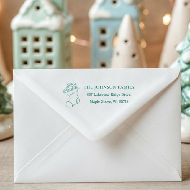 Carimbo Auto Entintado [Stocking Stamp] Custom Christmas Card Address ([Stocking Stamp] Custom Christmas Card Address Self-inking Stamp)
