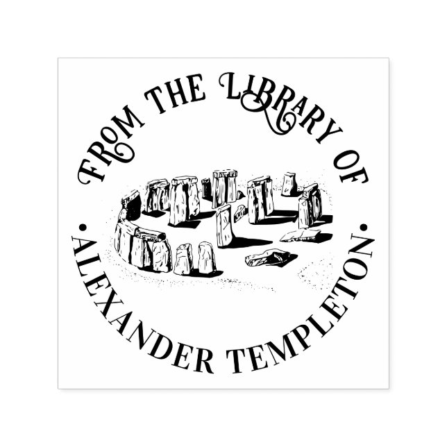 Carimbo Auto Entintado Stonehenge "Da biblioteca da" Book Name Round (Design)