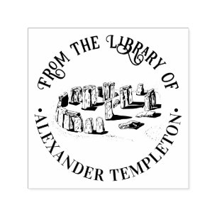 Carimbo Auto Entintado Stonehenge “Da biblioteca de” Nome do Livro Redond