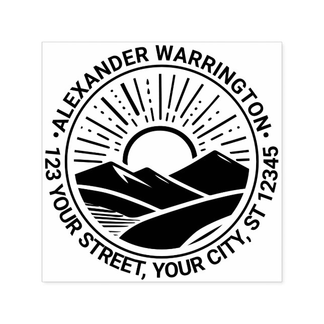 Carimbo Auto Entintado Sunrise Sunset Atrás das Montanhas #2 Nome Endereç (Design)