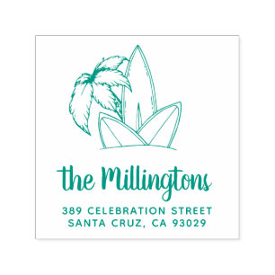 Carimbo Auto Entintado Surfboards & Palm Tree Family Name Endereço de dev