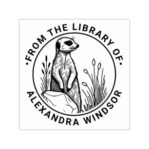 Carimbo Auto Entintado Suricata Fofo em Pé #1 Nome do Livro na Biblioteca