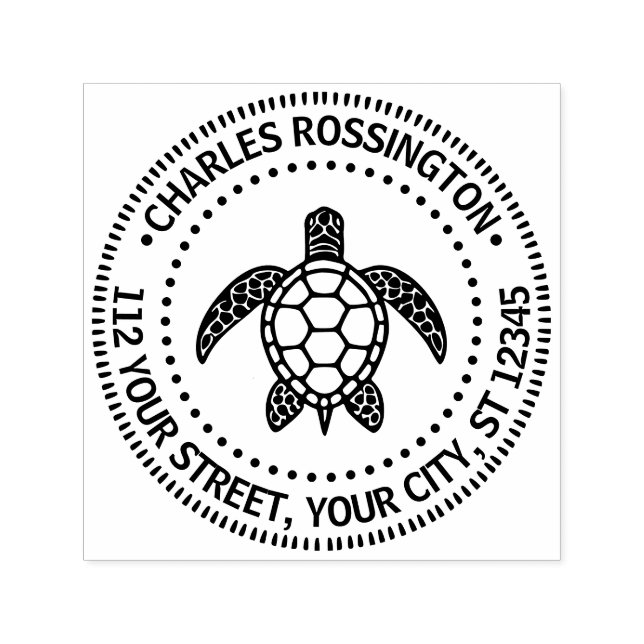 Carimbo Auto Entintado Tartaruga Marítima #5N Nome Endereço de Devolução (Design)
