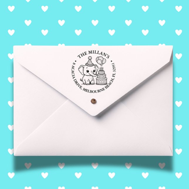 Carimbo Auto Entintado tema Aniversário do Elefante (Celebrate your baby shower with a charming elephant theme self-inking stamp)