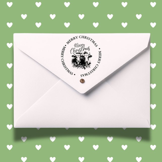 Carimbo Auto Entintado Tema da Vaca do País Feliz de Natal (perfect for heartfelt cards and festive crafts. Order yours today!)
