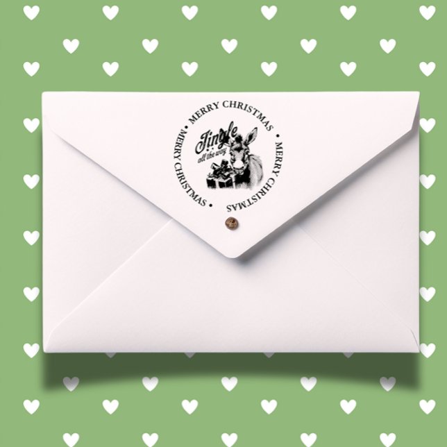 Carimbo Auto Entintado Tema de Feliz Natal Country Donkey (Celebrate the season with a Merry Christmas Country Donkey self-inking stamp)