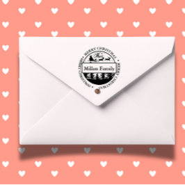 Carimbo Auto Entintado Tema de Papais noeis de Feliz Natal da Família