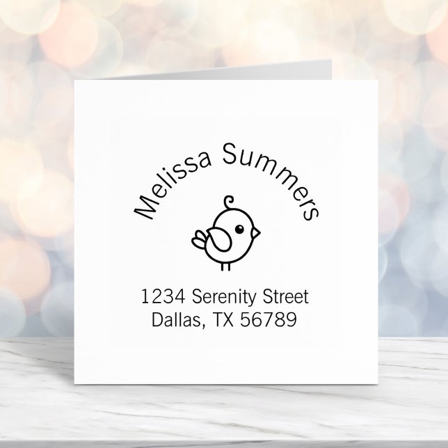 Carimbo Auto Entintado Tiny Cartoon Bird Arch Address (Criador carregado)