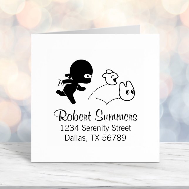 Carimbo Auto Entintado Tiny Ninja Hunting Dustbunnies Endereço (Criador carregado)