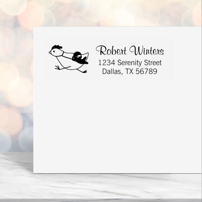 Carimbo Auto Entintado Tiny Ninja Taming Running Chicken Address (Criador carregado)