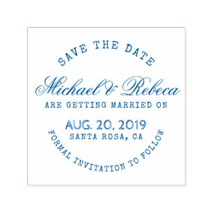 Carimbo Auto Entintado Tipografia Arredondada Azul Salva A Data Casamento