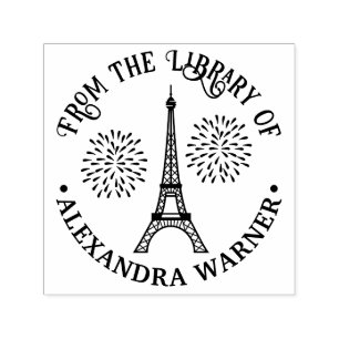 Carimbo Auto Entintado Torre Eiffel #2 Nome do Livro da Biblioteca de Fog