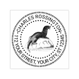 Carimbo Auto Entintado Traço de Lontra do Mar de Vintagem Cóta nº 1 Nome