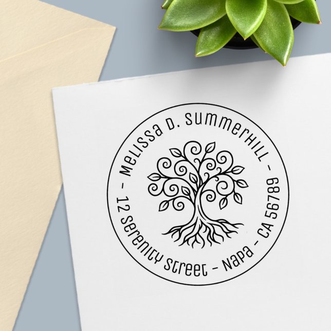 Carimbo Auto Entintado Tree of Life Round Address (Criador carregado)