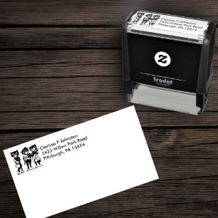 Carimbo Auto Entintado Três Calçados brancos de gatos pretos tocando músi