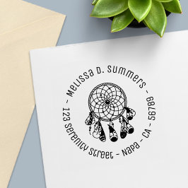 Carimbo Auto Entintado Tribal Boho Dreamcatcher Endereço Redondo 2