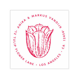 Carimbo Auto Entintado Tulip Flor Red Return Address Floral Botânico
