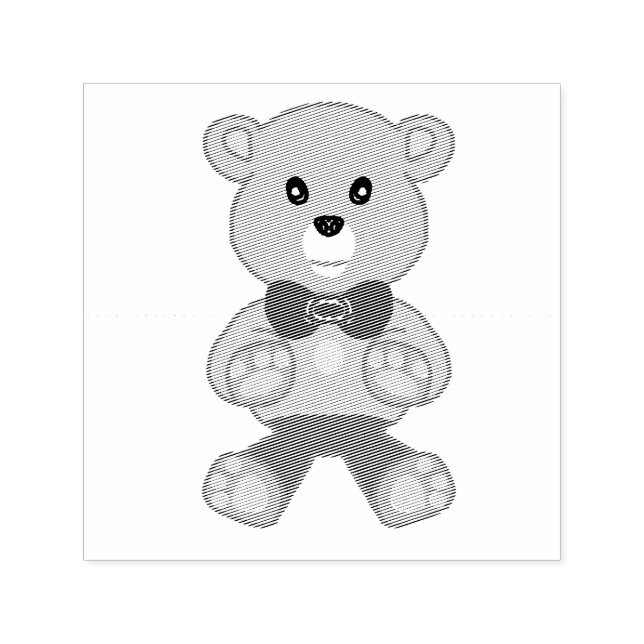 Carimbo Auto Entintado Urso de pelúcia com gravata-borboleta fofa (Design)