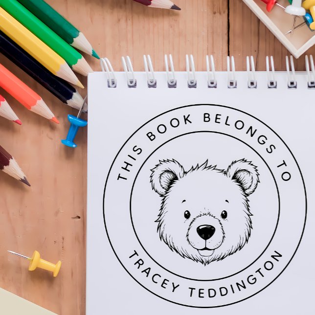 Carimbo Auto Entintado Urso de Teddy Personalizado Este Livro Pertence Ao (Criador carregado)
