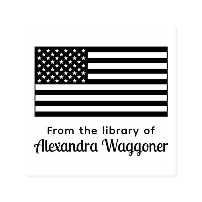 Carimbo Auto Entintado USA American Flag "From library of" Name (Design)