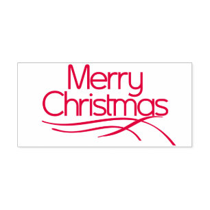 Carimbo Auto Entintado Vermelho estilizado Feliz Natal e linhas onduladas