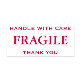 Carimbo Auto Entintado Vermelho Frágil, Manusear com Cuidado, Obrigado