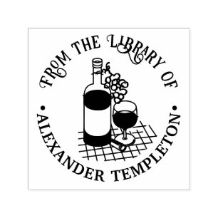 Carimbo Auto Entintado Vinho, Garrafa de Vinho, Livro da Biblioteca de Uv