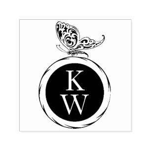 Carimbo Auto Entintado Vintage Art Deco Butterfly Monograma Book Return